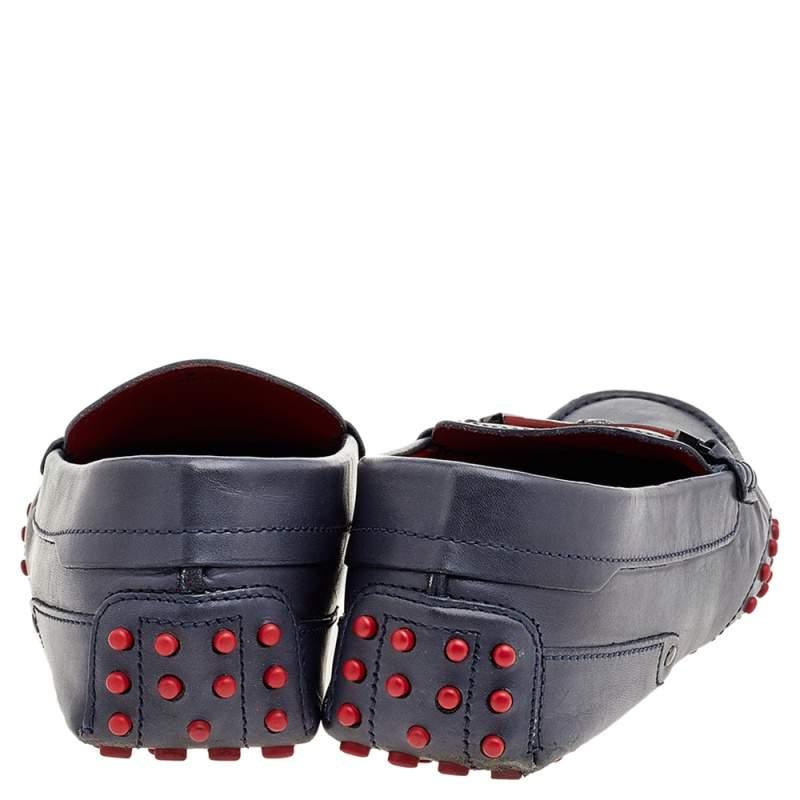 Tod's for Ferrari Blue Leather Loafers Size 41 In Good Condition For Sale In Dubai, Al Qouz 2