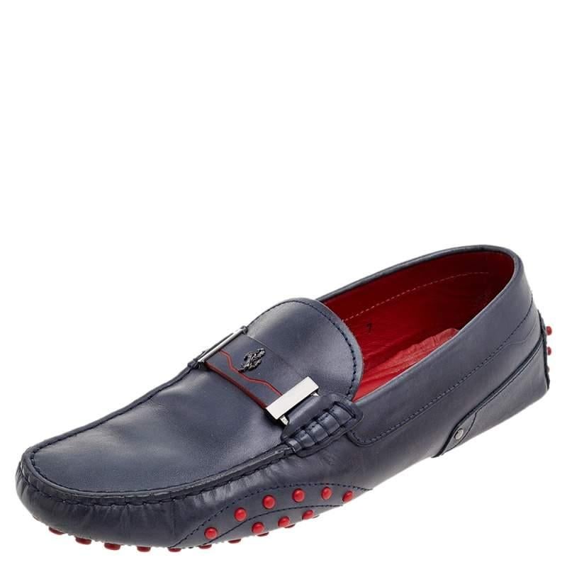 Men's Tod's for Ferrari Blue Leather Loafers Size 41 For Sale