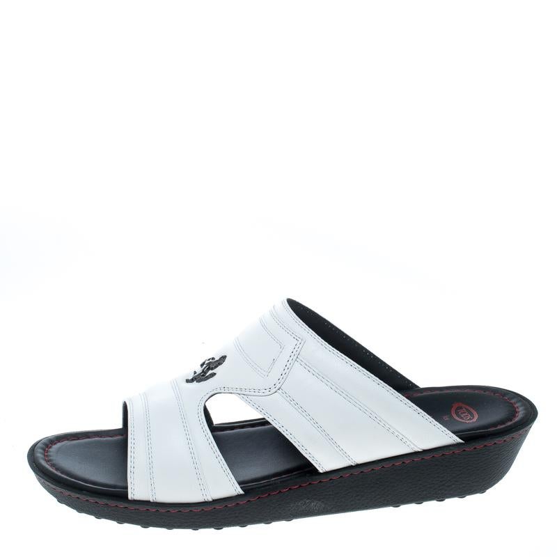 Gray Tod's for Ferrari Limited Edition White Leather Platform Slide Sandals Size 39.5