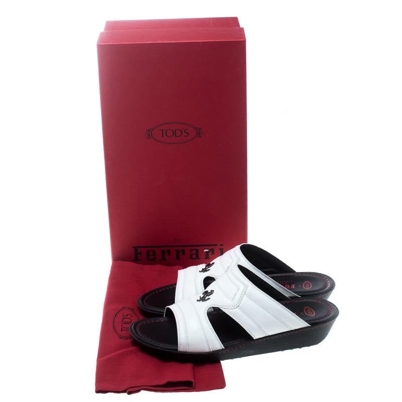 Tod's for Ferrari Limited Edition White Leather Platform Slide Sandals Size 39.5 2