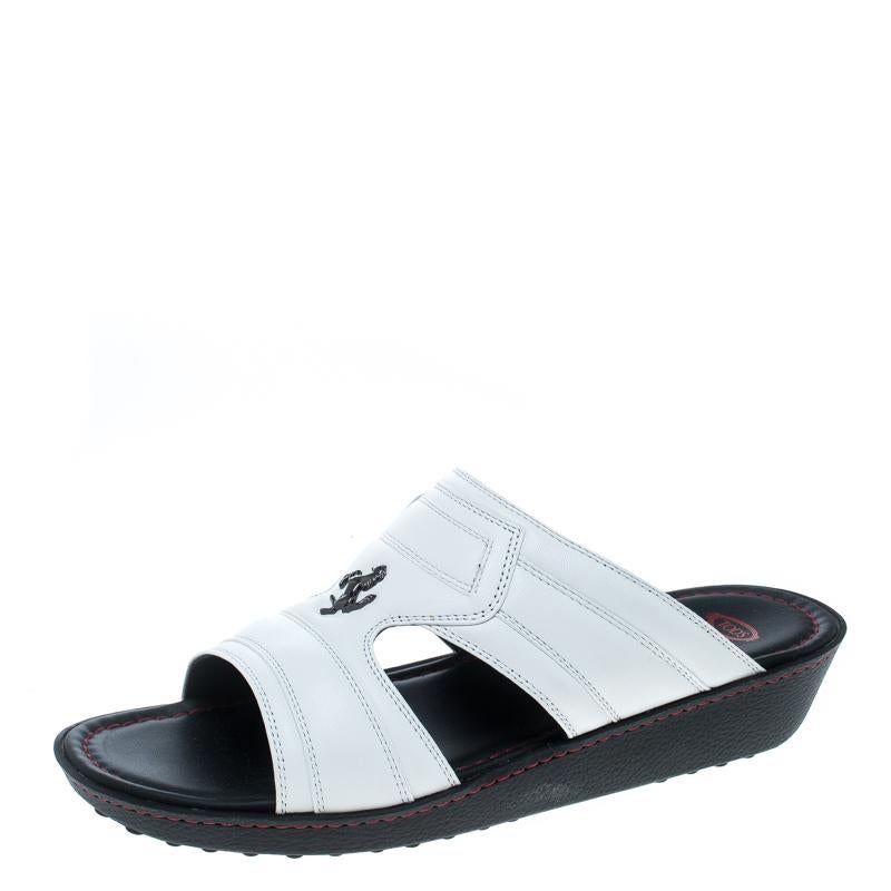 Tod's for Ferrari Limited Edition White Leather Platform Slide Sandals Size 39.5