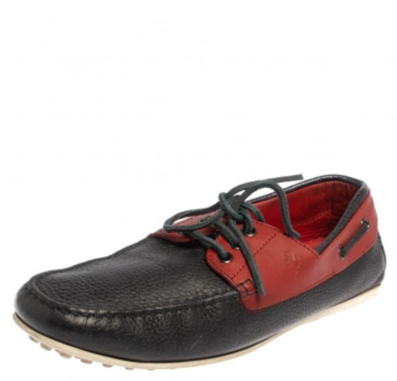 Tod's For Ferrari Navy Blue/Red Leather Lace Loafers Size 41 In Good Condition For Sale In Dubai, Al Qouz 2