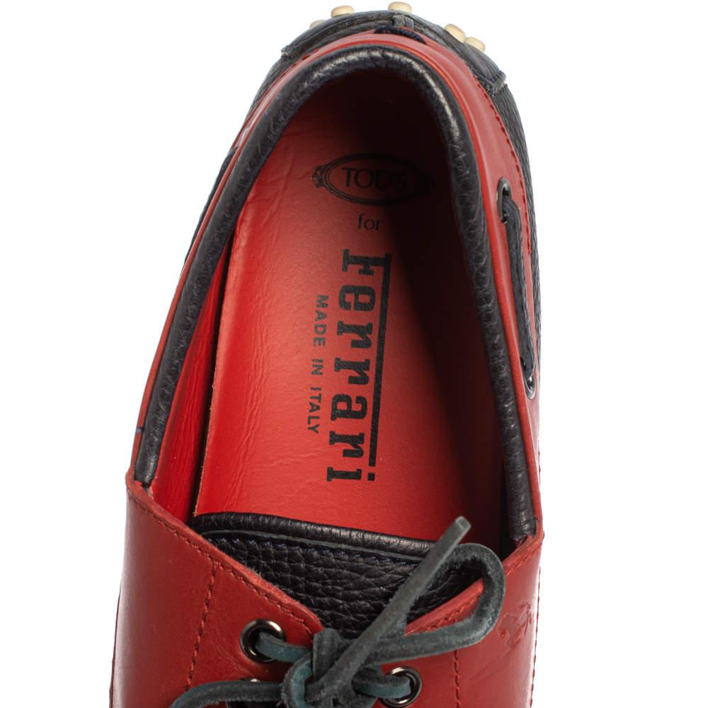 Tod's For Ferrari Mocasines de cordones de piel azul marino/rojo talla 41 2