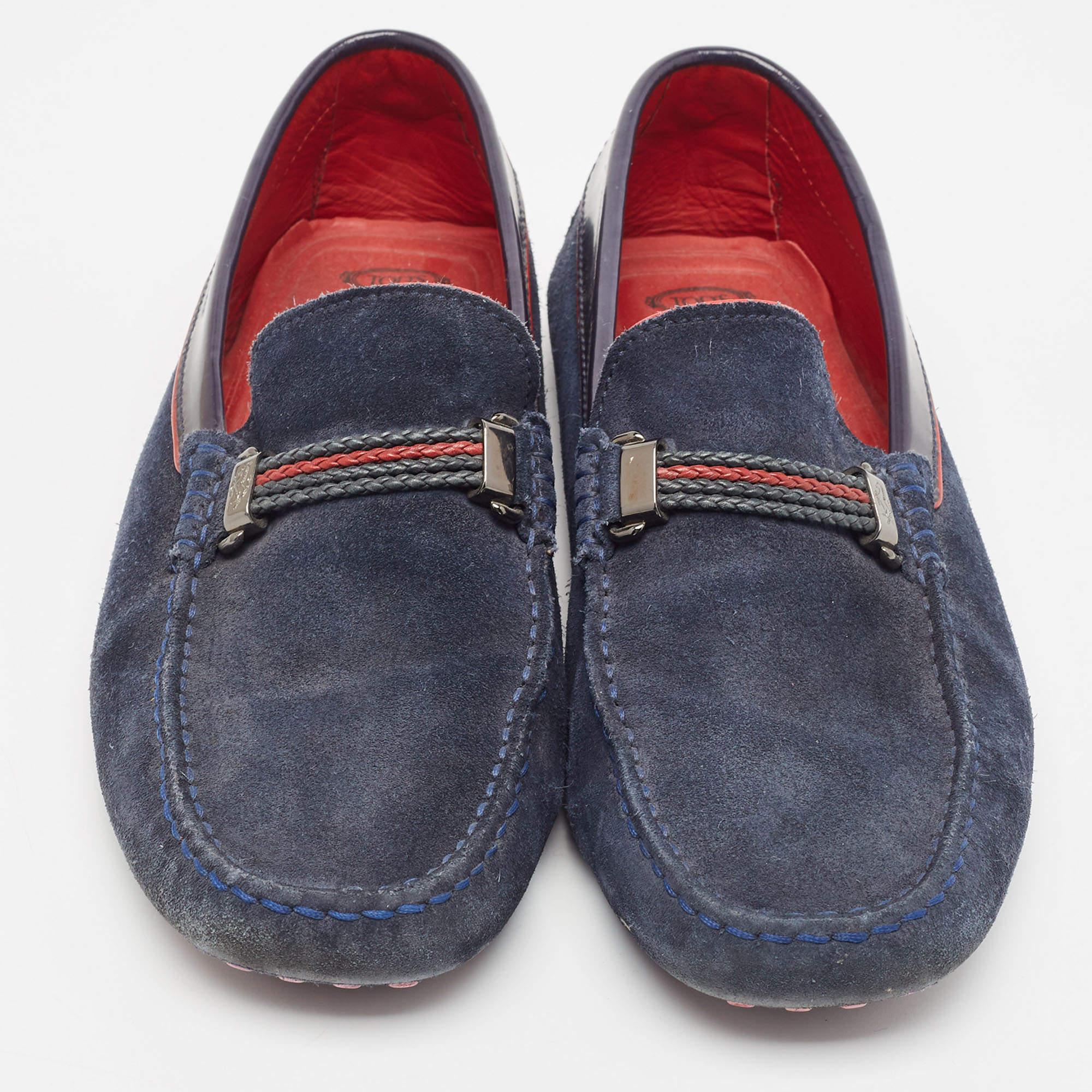 Black Tod's for Ferrari Navy Blue Suede Slip On Loafers Size 40.5 For Sale