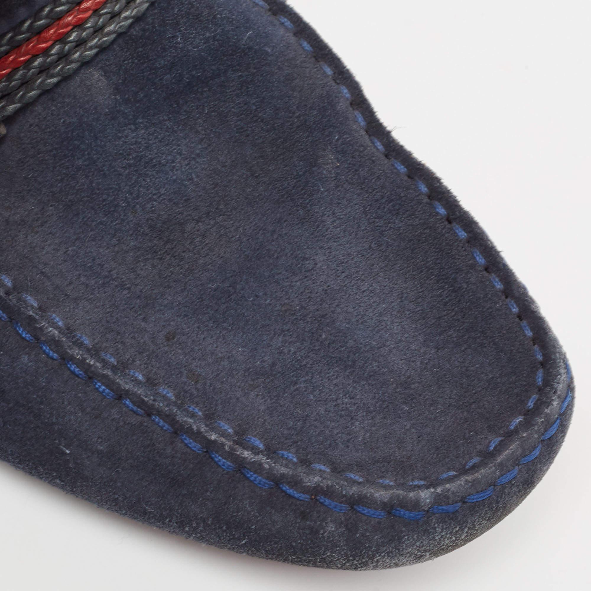 Tod's for Ferrari Navy Blue Suede Slip On Loafers Size 40.5 For Sale 2