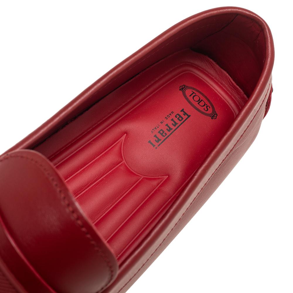 Tod's for Ferrari Red Leather Penny Slip On Loafers Size 45.5 In New Condition In Dubai, Al Qouz 2