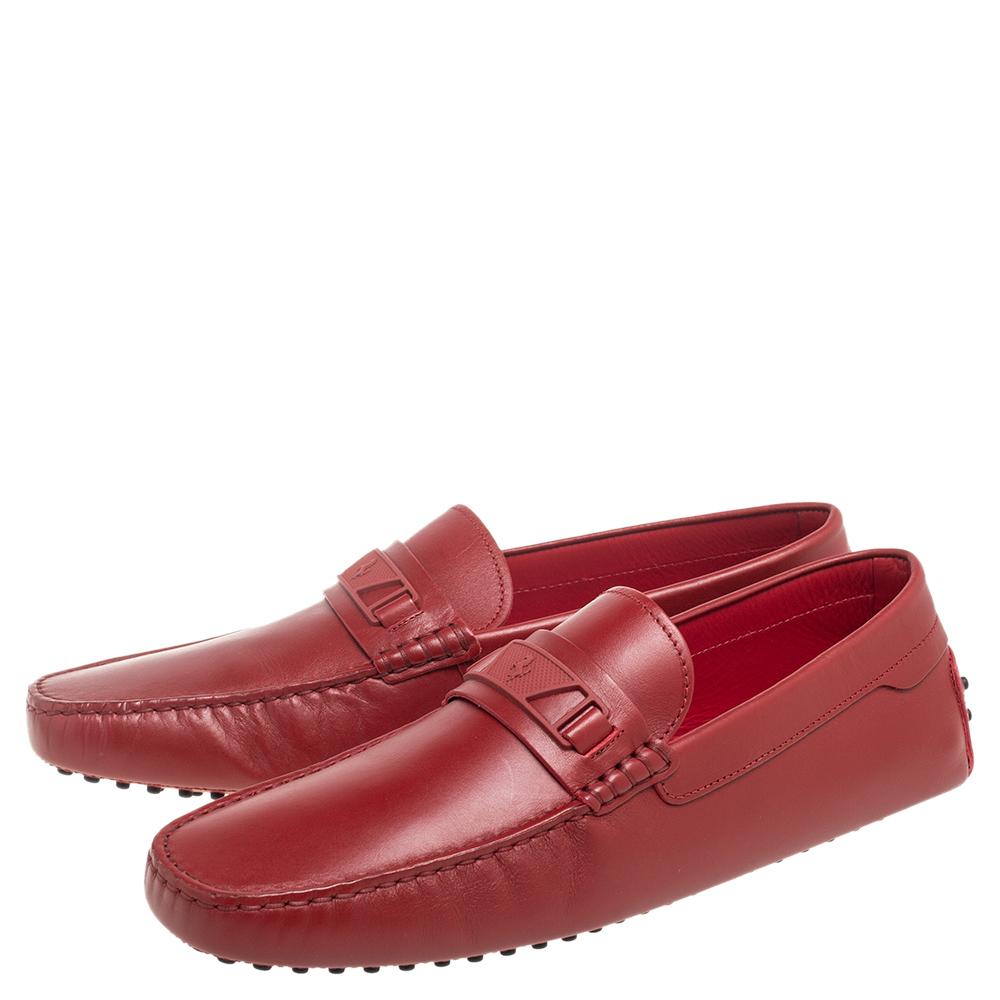 Tod's for Ferrari Red Leather Penny Slip On Loafers Size 45.5 1