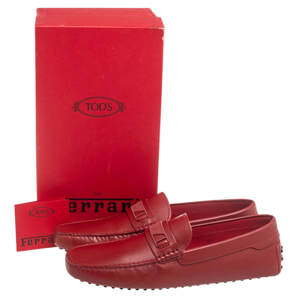 Tod's for Ferrari Red Leather Penny Slip On Loafers Size 45.5 2