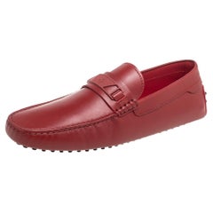Tod's for Ferrari Red Leather Penny Slip On Loafers Size 45.5