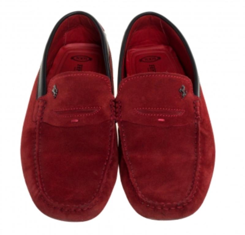 Tod's for Ferrari Red Suede Slip On Loafers Size 41.5 For Sale 1