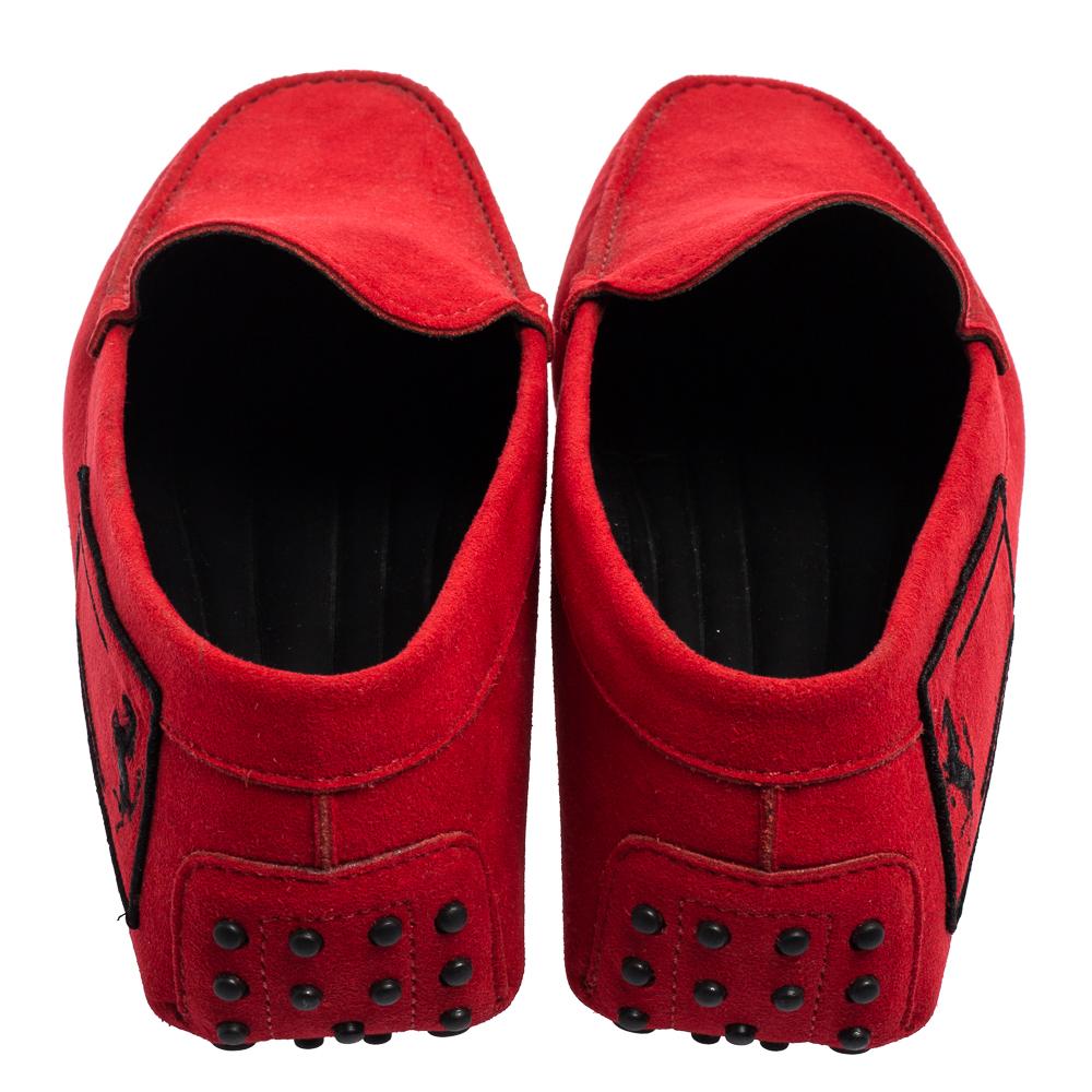 Tod's for Ferrari Red Suede Slip On Loafers Size 45.5 In New Condition In Dubai, Al Qouz 2