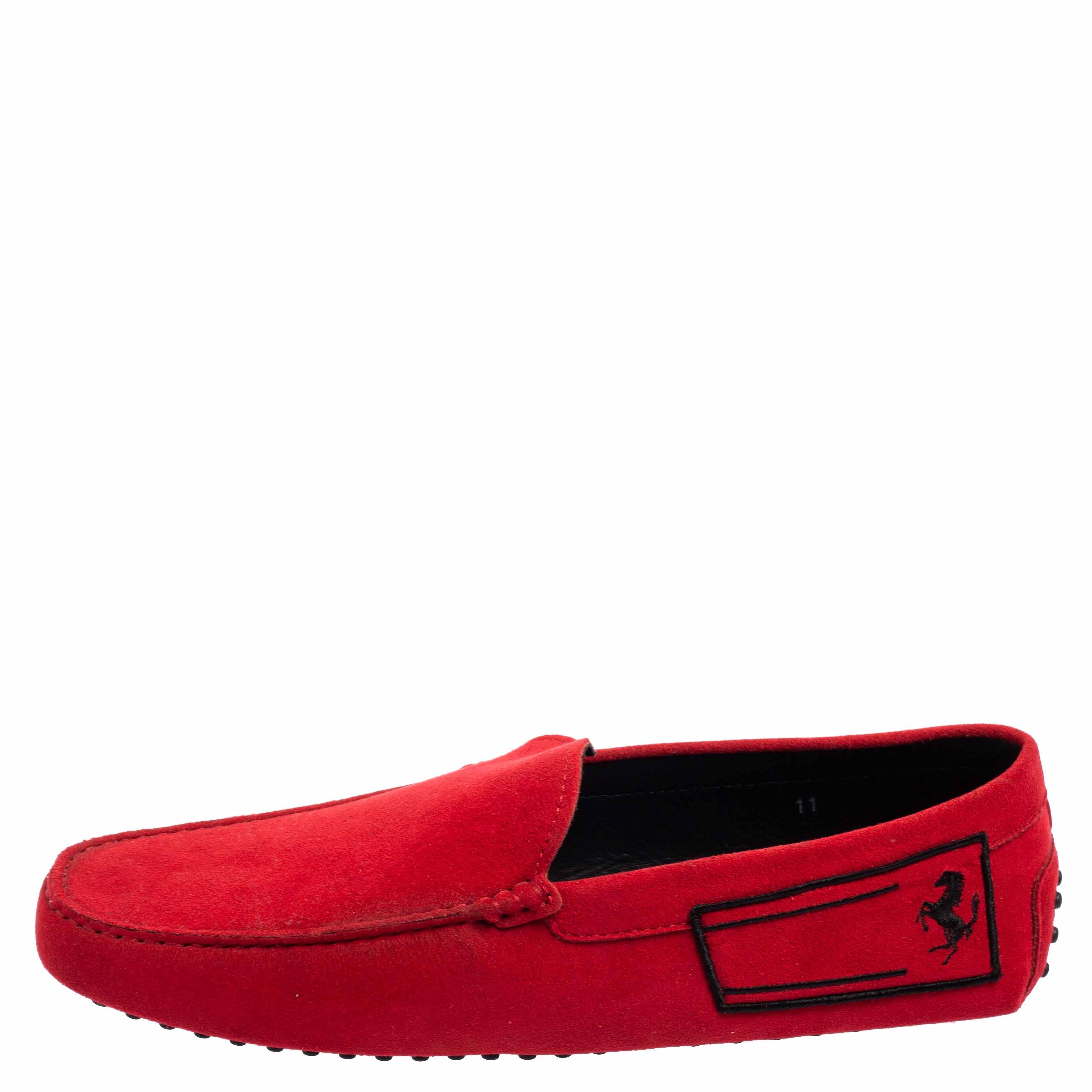 Tod's for Ferrari Red Suede Slip On Loafers Size 45.5 1