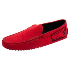 Tod's for Ferrari Red Suede Slip On Loafers Size 45.5