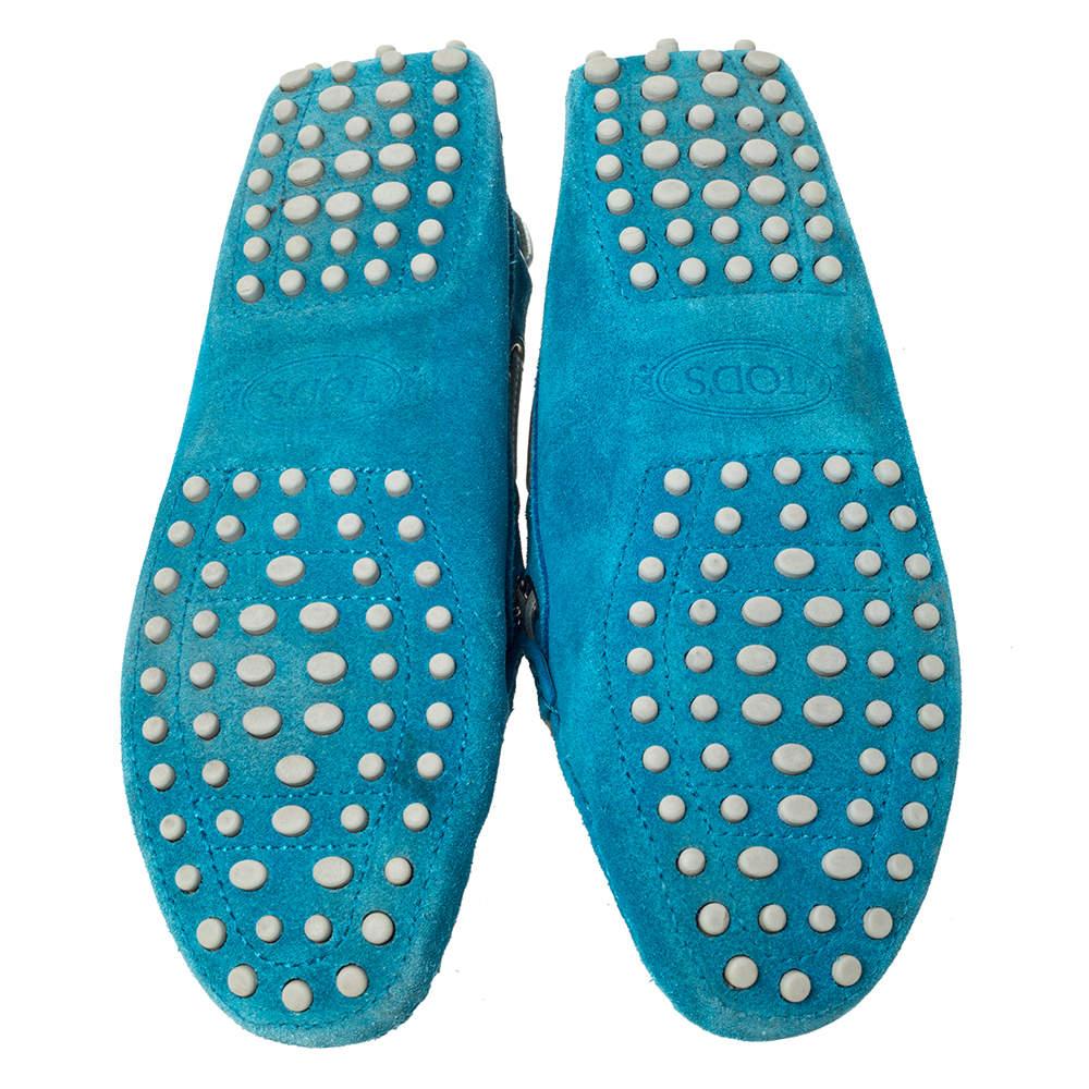Tod's For Ferrari Teal Blue Suede Bow Loafers Size 35.5 1