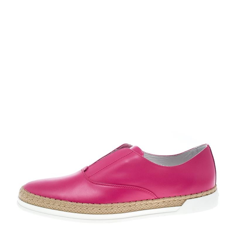 Women's Tod's Fuchsia Pink Leather Francesina Espadrille Slip On Sneakers Size 37.5