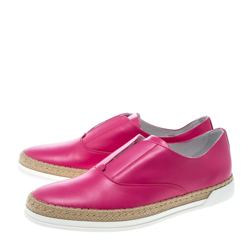 Tod's Fuchsia Pink Leather Francesina Espadrille Slip On Sneakers Size 37.5 1
