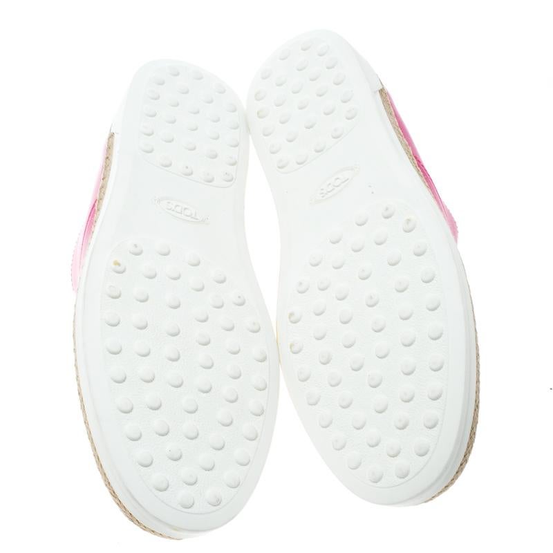 Tod's Fuchsia Pink Leather Francesina Espadrille Slip On Sneakers Size 37.5 2