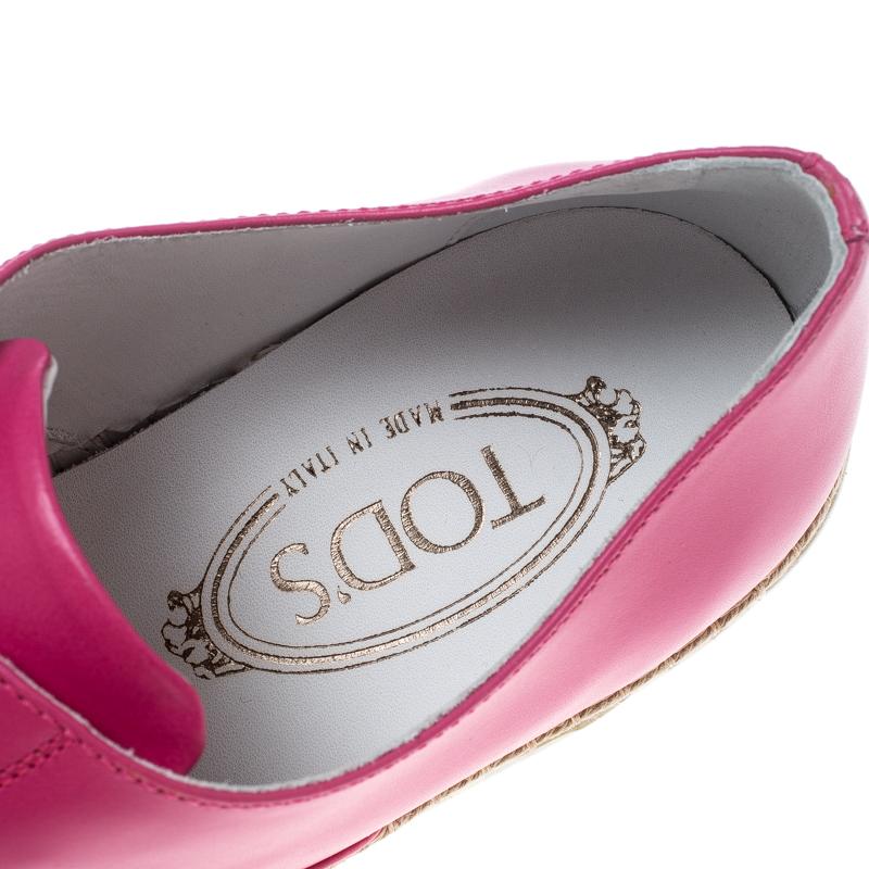 Tod's Fuchsia Pink Leather Francesina Espadrille Slip On Sneakers Size 37.5 3