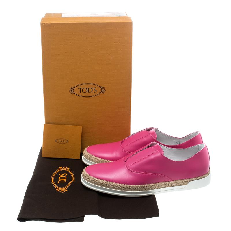 Tod's Fuchsia Pink Leather Francesina Espadrille Slip On Sneakers Size 37.5 4