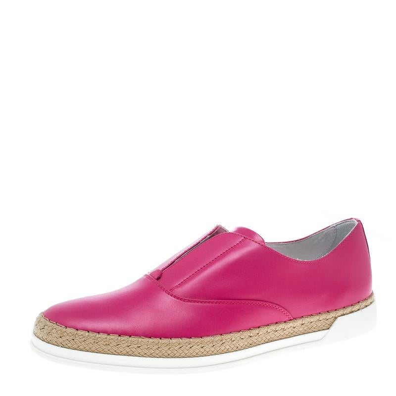 Tod's Fuchsia Pink Leather Francesina Espadrille Slip On Sneakers Size 37.5