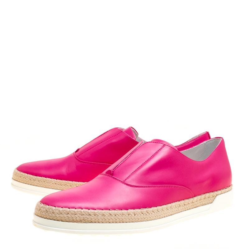 Women's Tod's Fuchsia Pink Leather Francesina Espadrille Slip On Sneakers Size 40