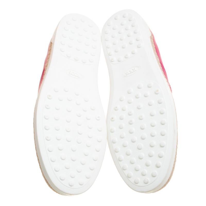 Tod's Fuchsia Pink Leather Francesina Espadrille Slip On Sneakers Size 40 1