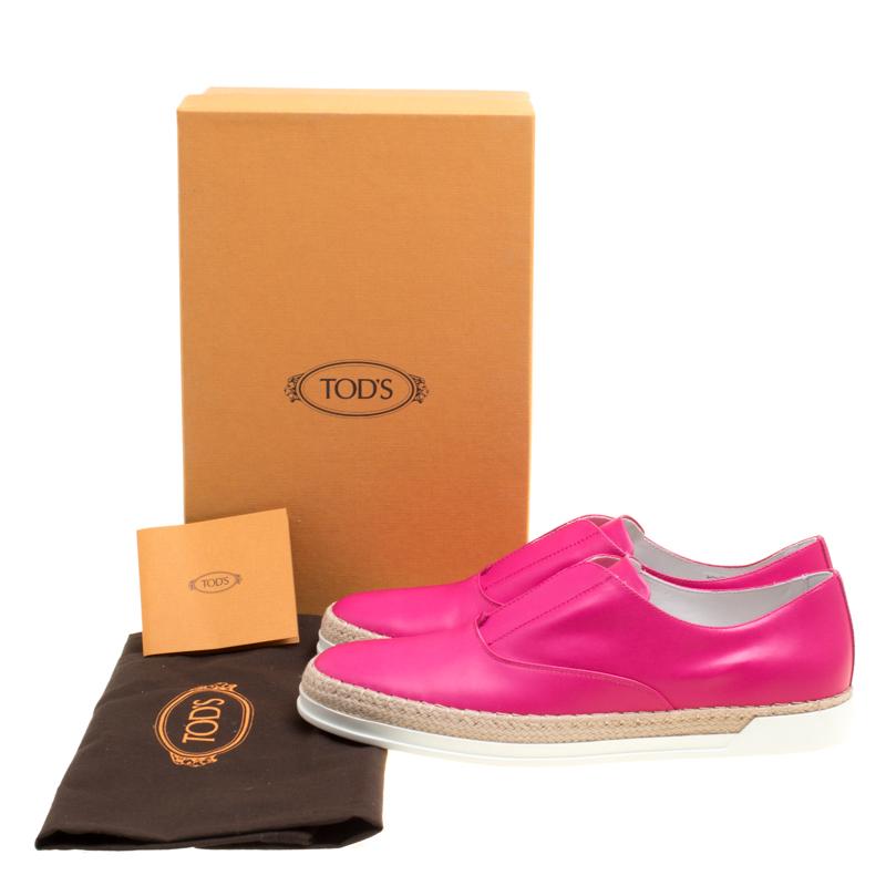 Tod's Fuchsia Pink Leather Francesina Espadrille Slip On Sneakers Size 40 4