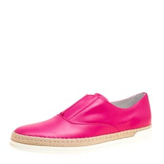 Tod's Fuchsia Pink Leather Francesina Espadrille Slip On Sneakers Size 40