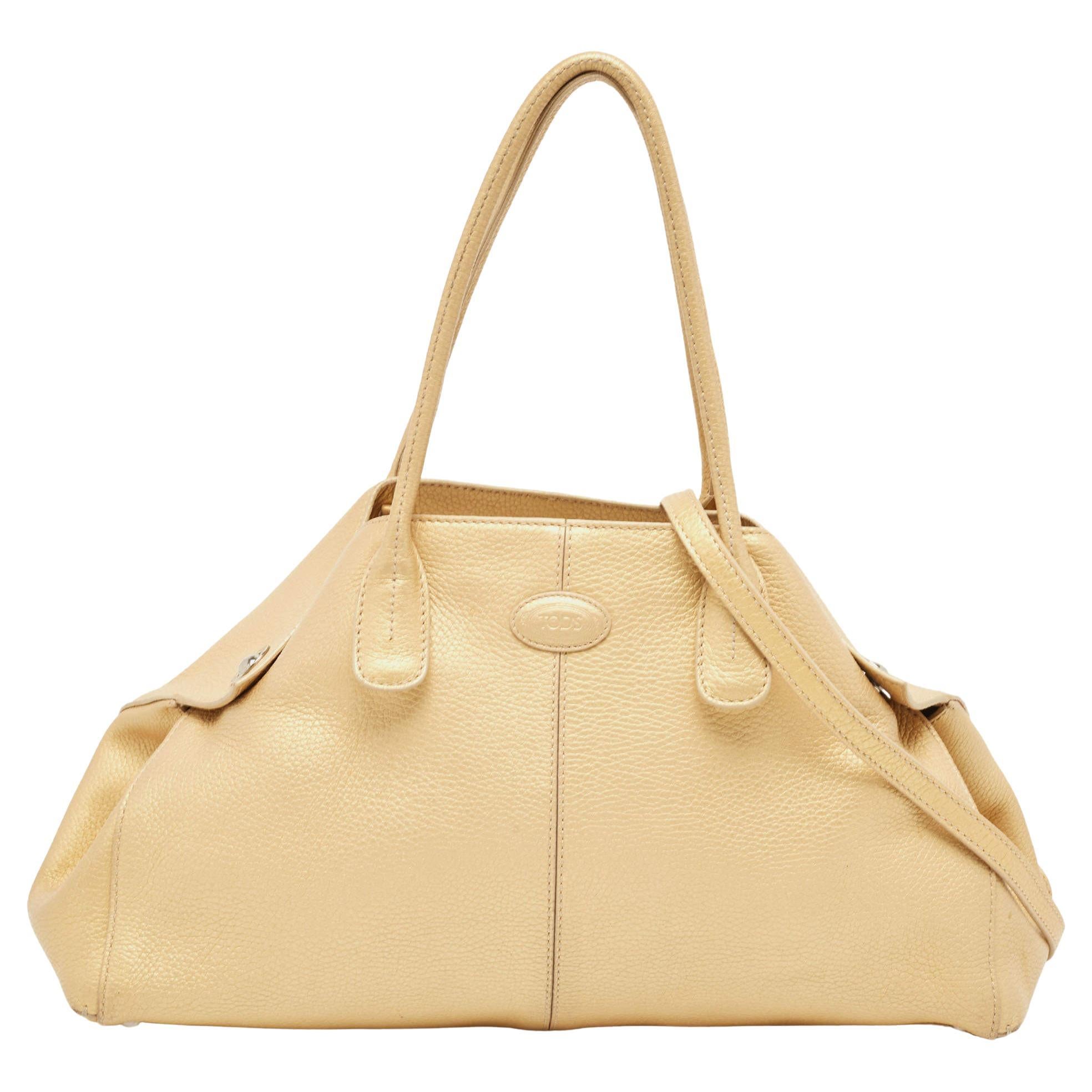 Tod's Gold Leather East/West New Girelli Satchel For Sale