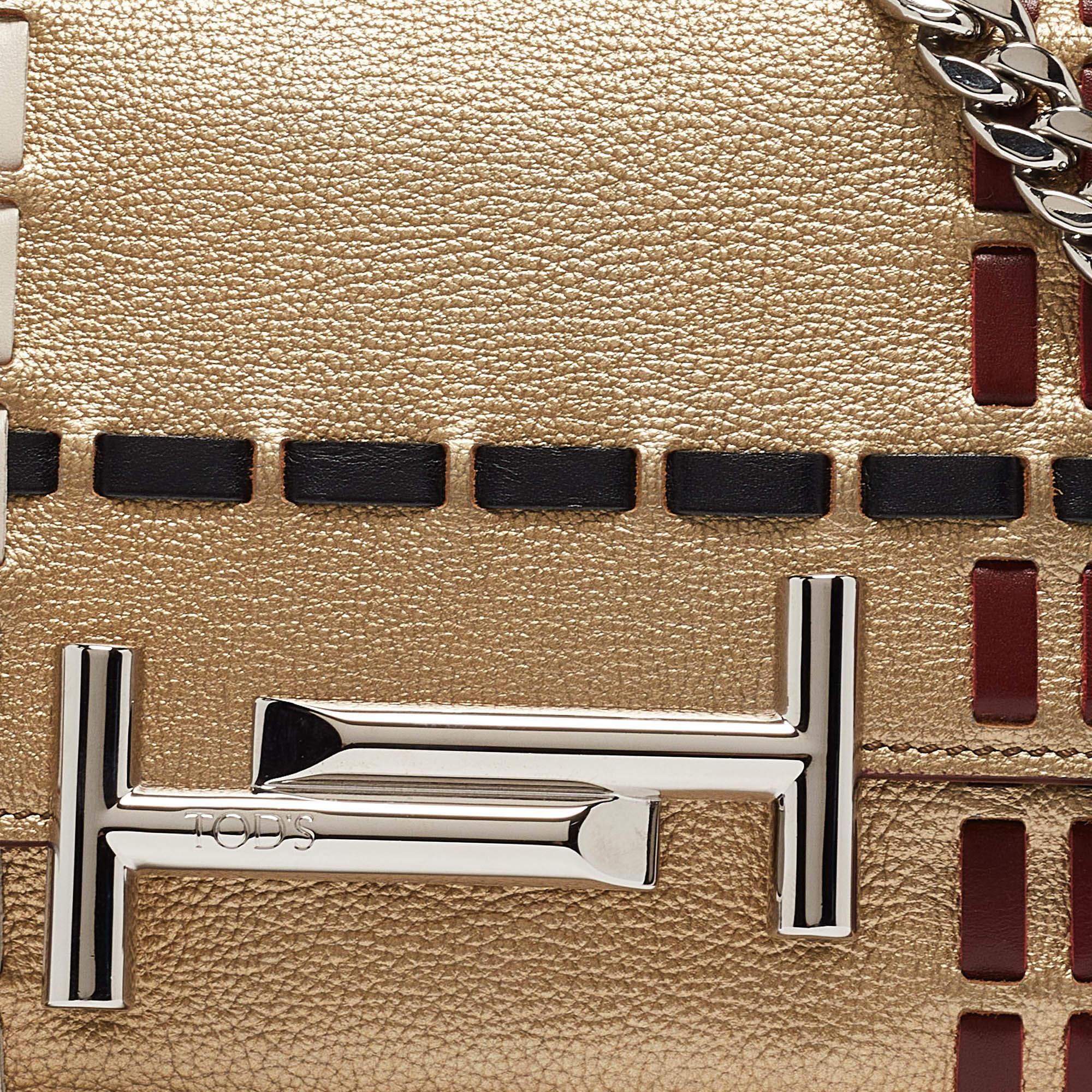 Women's Tod's Gold Leather Mini Double T Shoulder Bag For Sale
