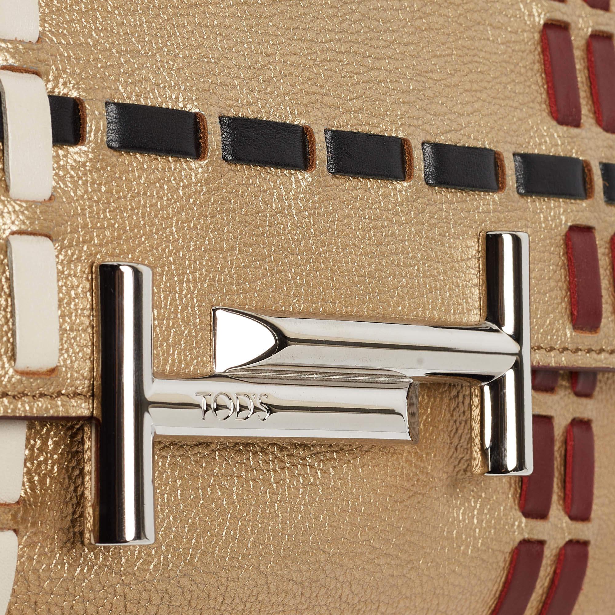 Tod's Gold Leather Mini Double T Shoulder Bag For Sale 1