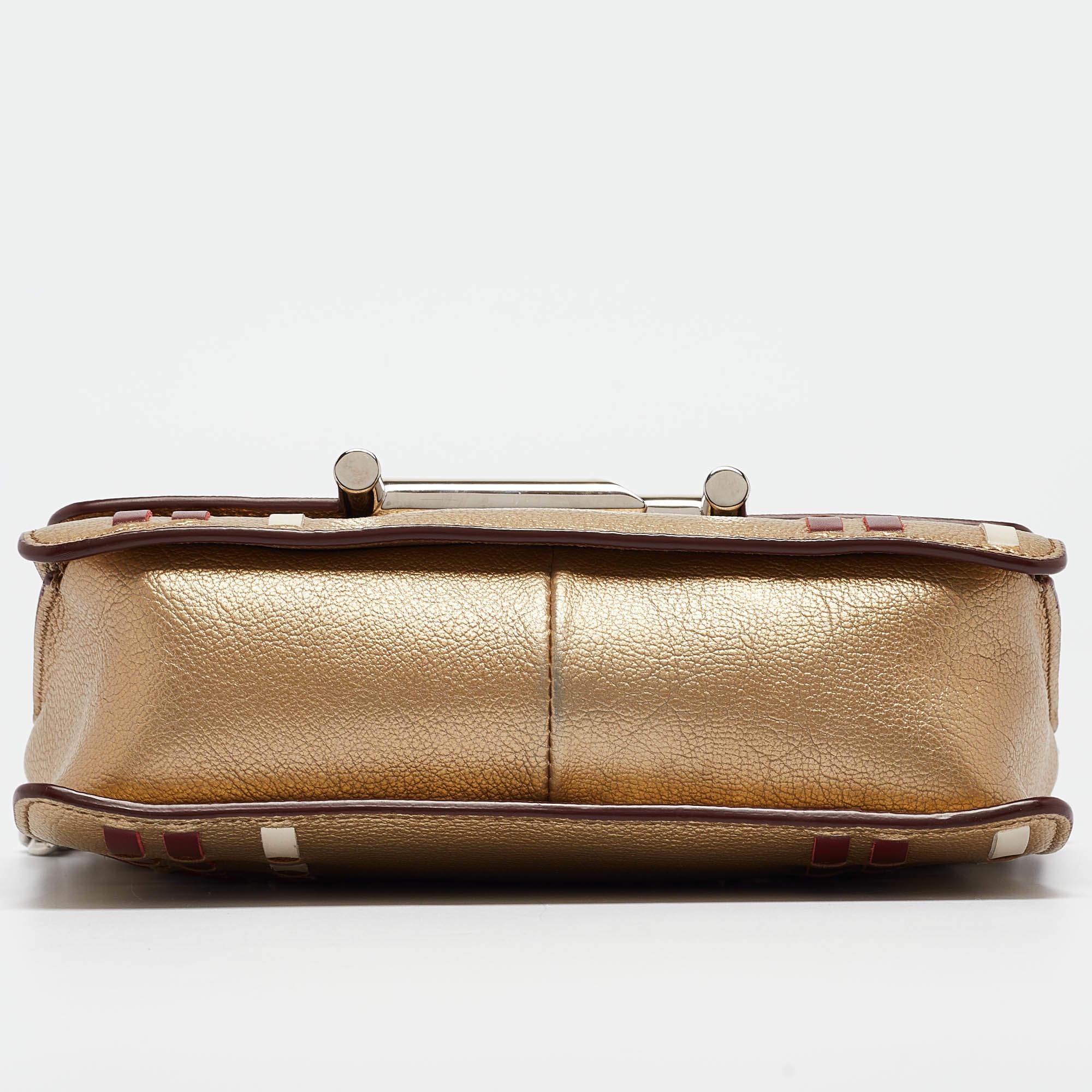 Tod's Gold Leather Mini Double T Shoulder Bag For Sale 3