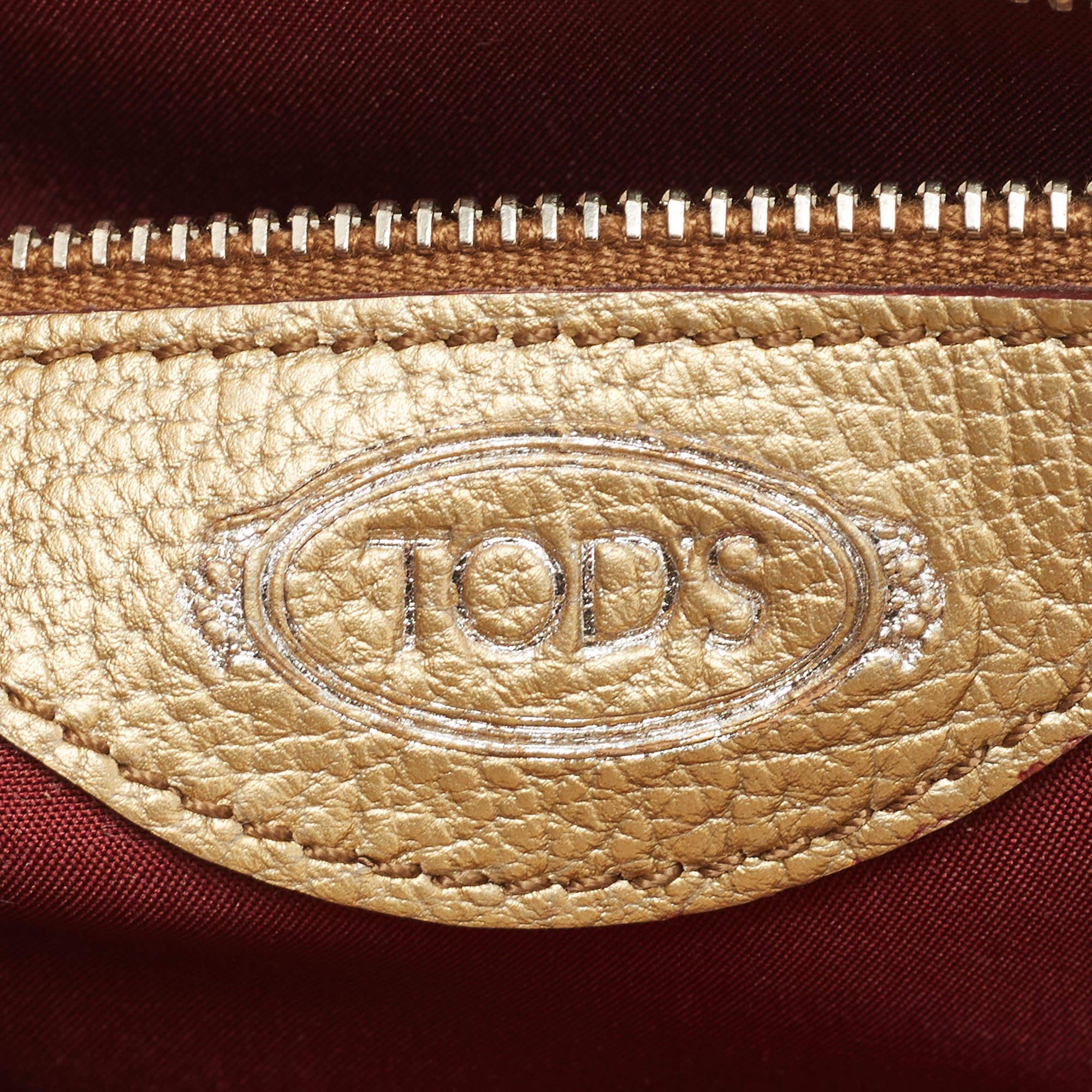 Tod's Gold Whipstitch Leather Double T Flap Shoulder Bag 11