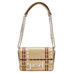 Tod's Gold Whipstitch Leather Double T Flap Shoulder Bag