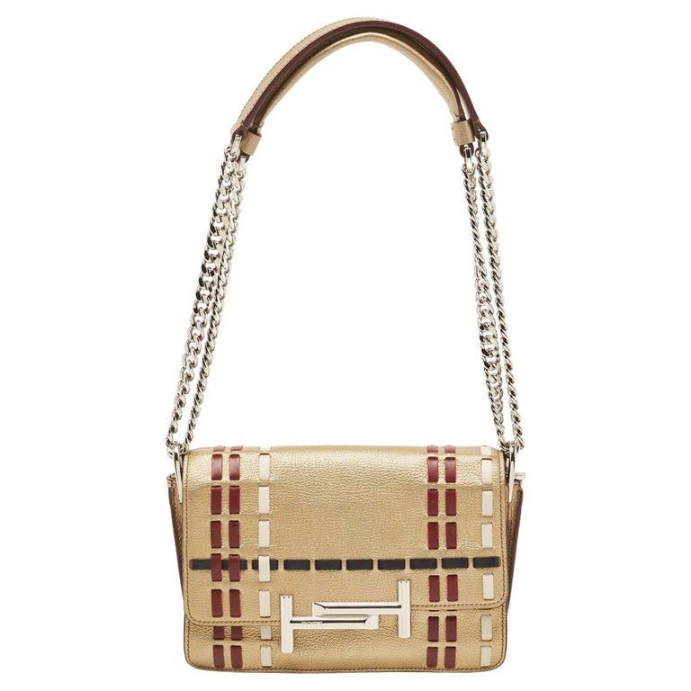 Tod's Gold Whipstitch Leather Double T Flap Shoulder Bag For Sale at 1stDibs