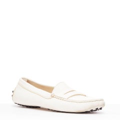 TOD'S Gommino cream textured leather black rubber studs driver shoes EU37