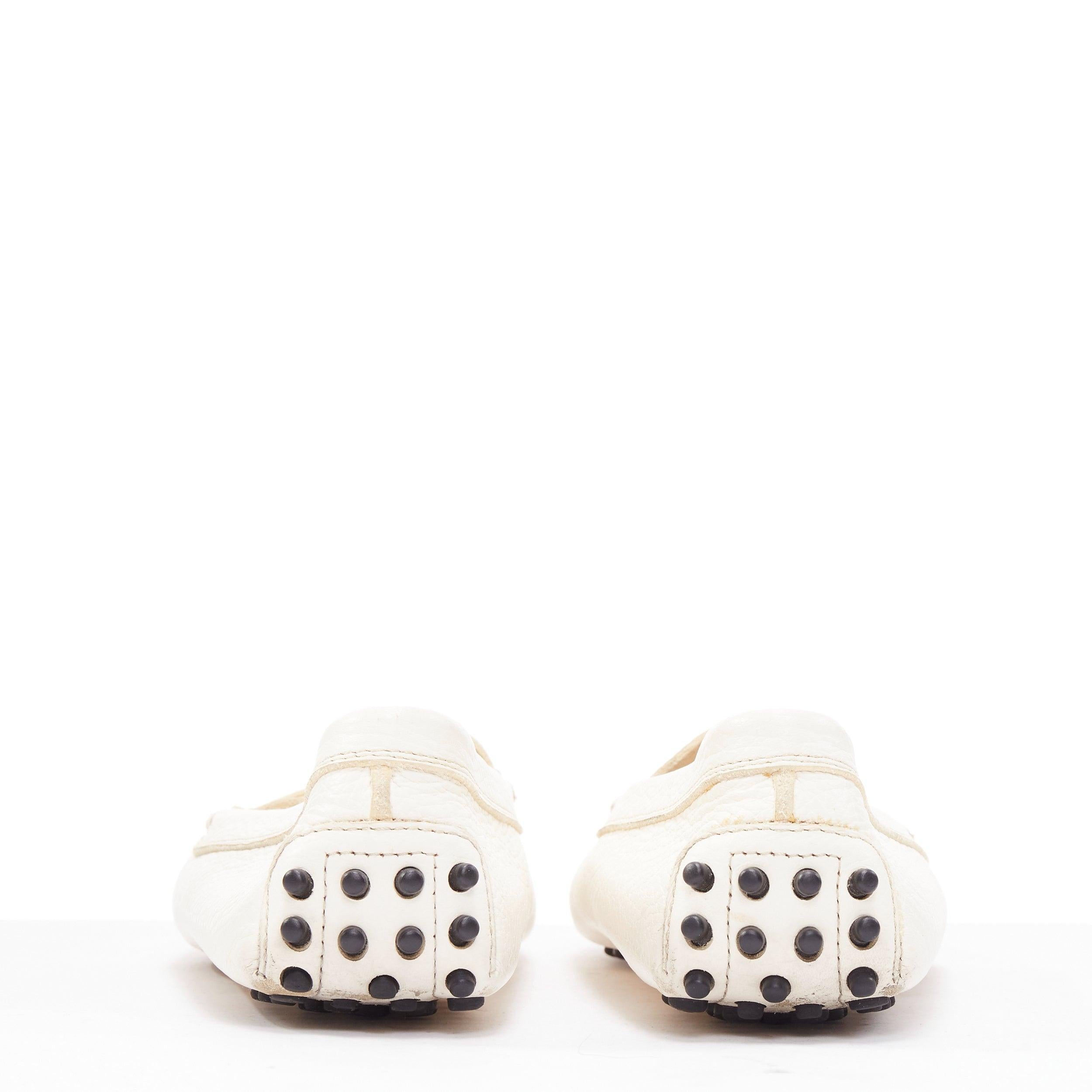 Women's TOD'S Gommino cream textured leather black rubber studs driver shoes EU37 For Sale