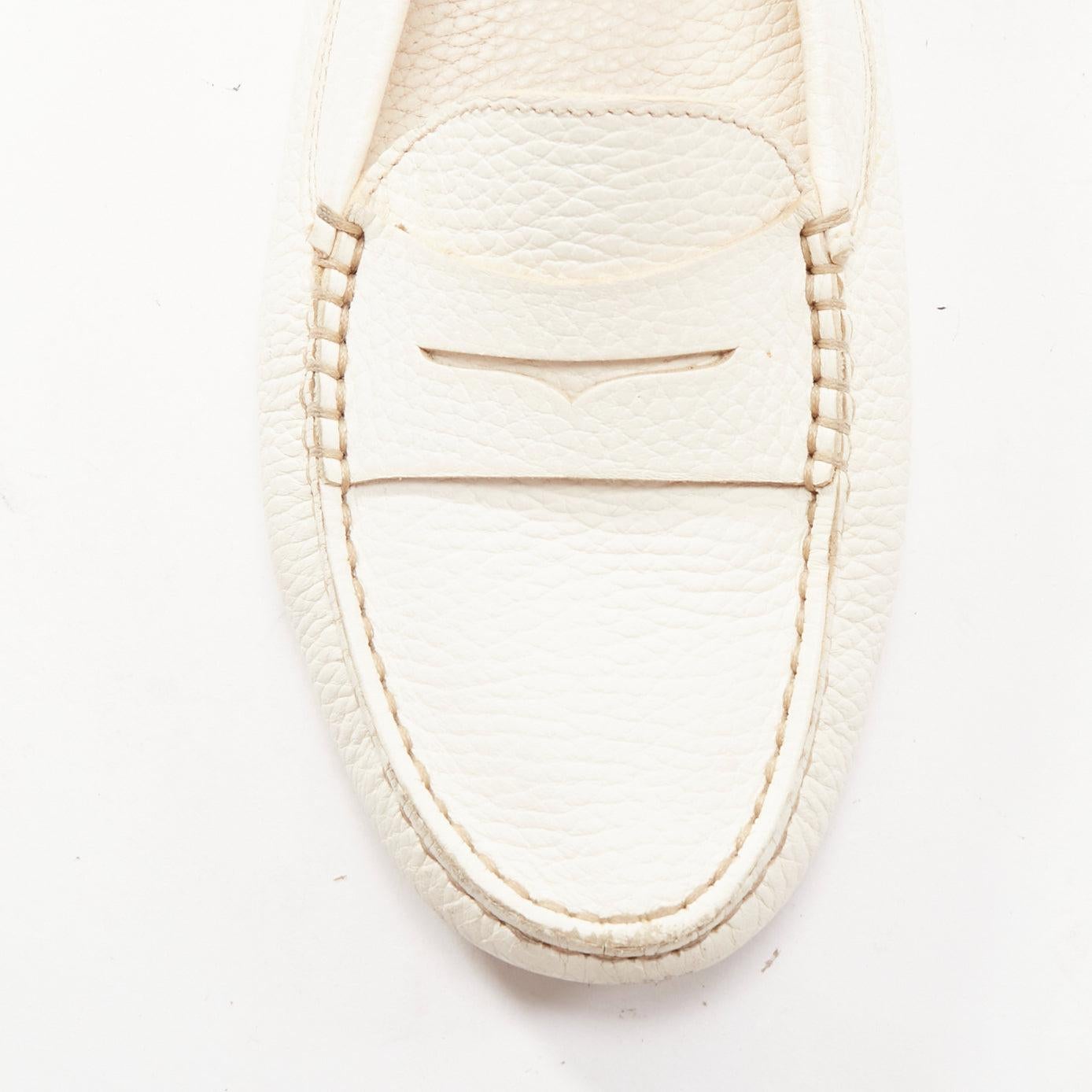 TOD'S Gommino cream textured leather black rubber studs driver shoes EU37 For Sale 1