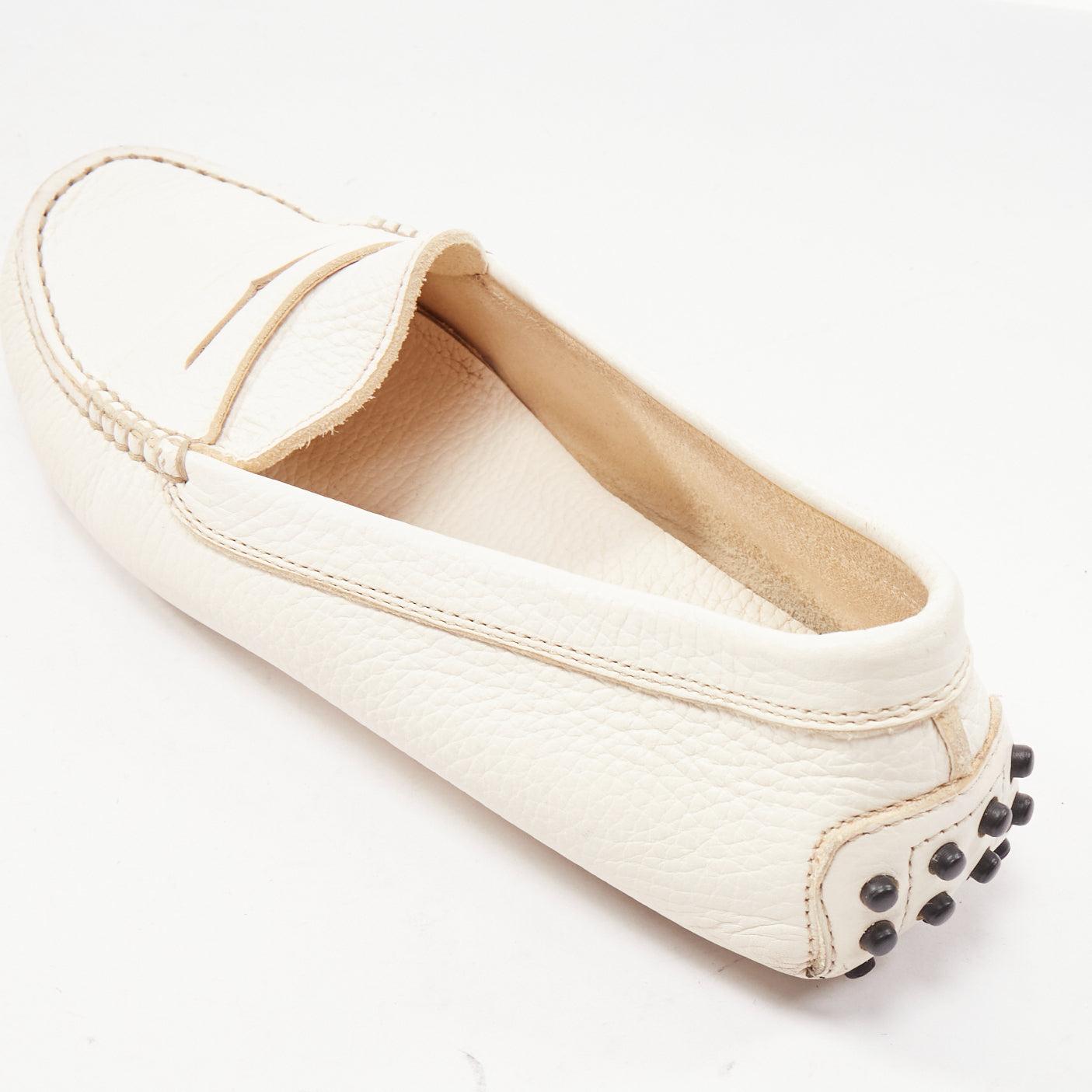 TOD'S Gommino cream textured leather black rubber studs driver shoes EU37 For Sale 3