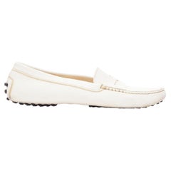 TOD'S Gommino cream textured leather black rubber studs driver shoes EU37