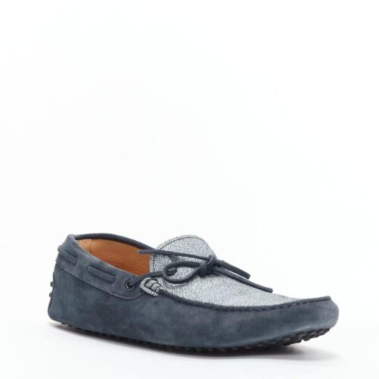 Black TOD'S Gommino navy suede white top dot sole driving loafers UK8 EU42 For Sale
