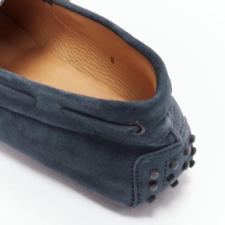 TOD'S Gommino navy suede white top dot sole driving loafers UK8 EU42 For Sale 3