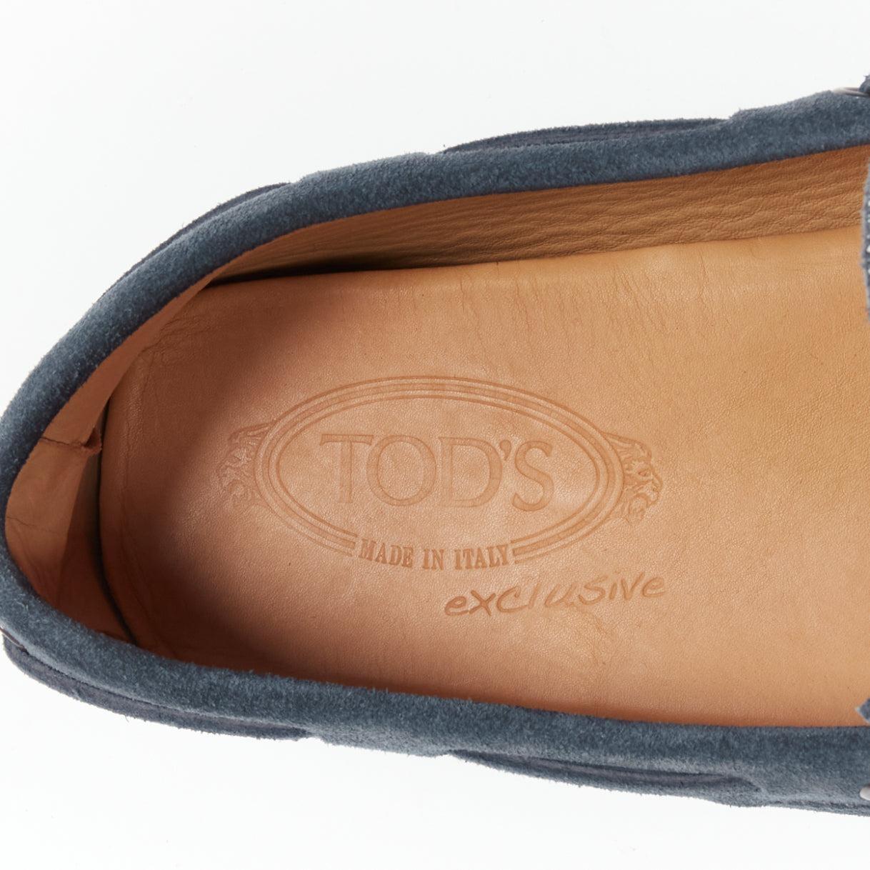 TOD'S Gommino navy suede white top dot sole driving loafers UK8 EU42 For Sale 4