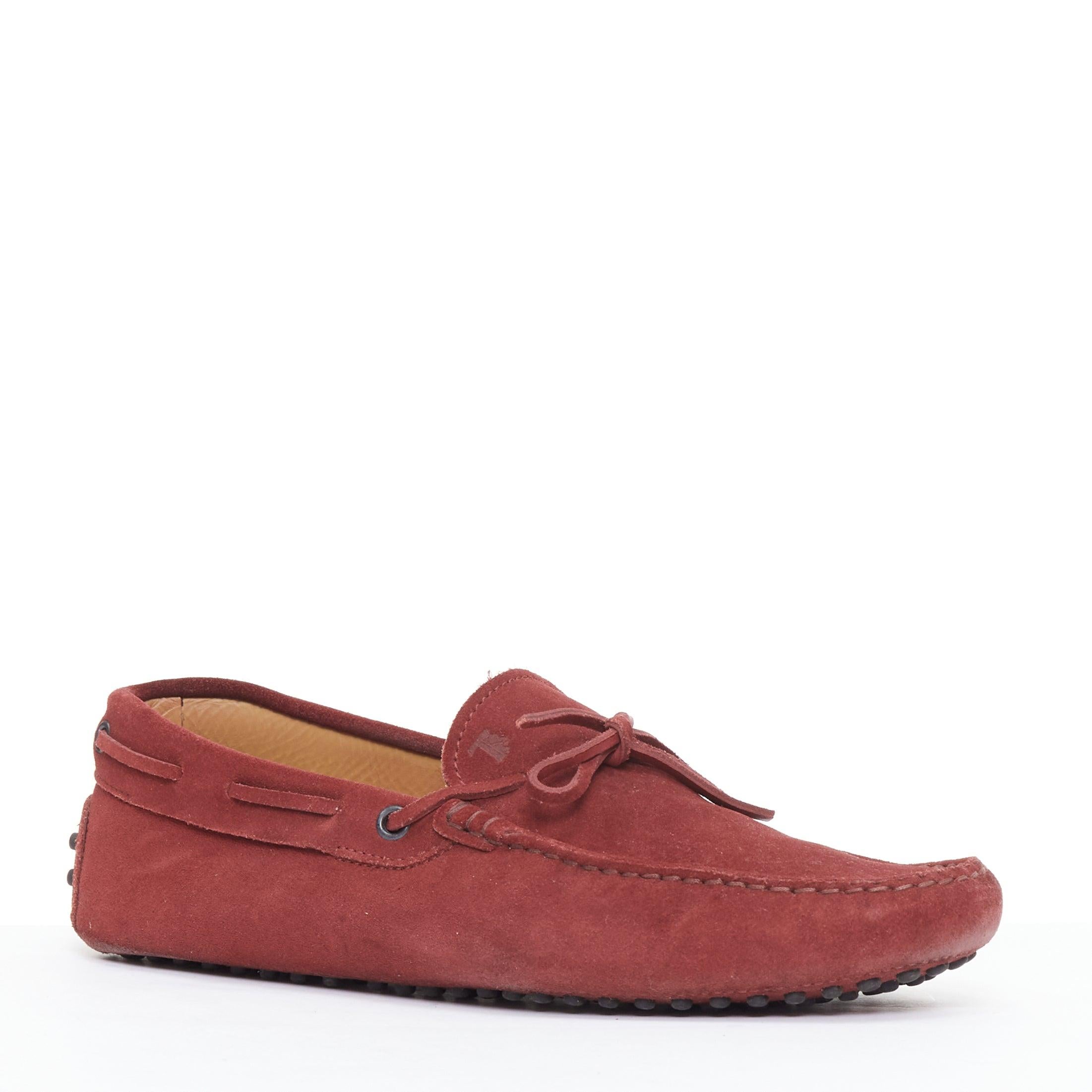 Brown TOD'S Gommino red suede leather dot sole driving loafers UK7 EU41 For Sale