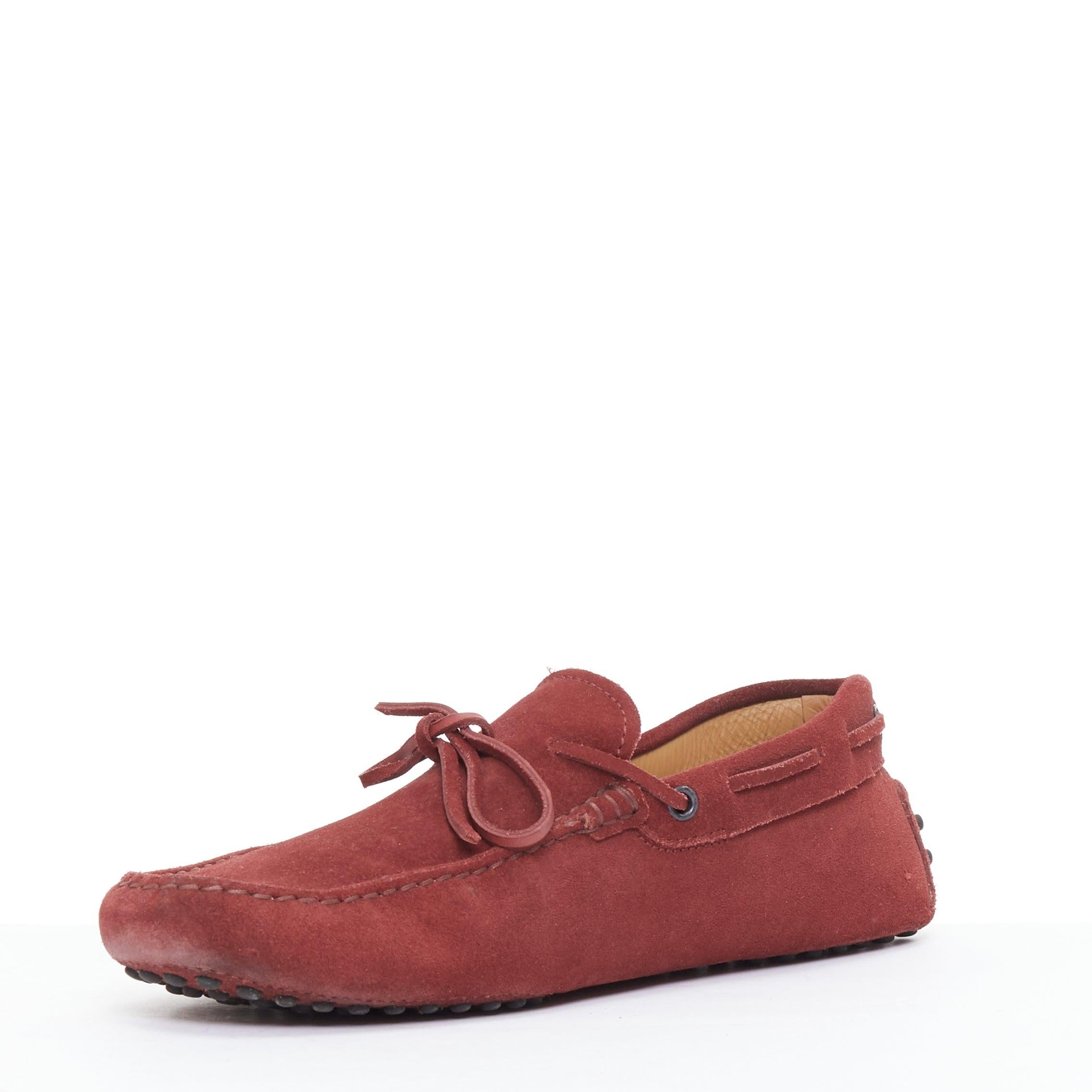 TOD'S Gommino red suede leather dot sole driving loafers UK7 EU41 In Good Condition For Sale In Hong Kong, NT