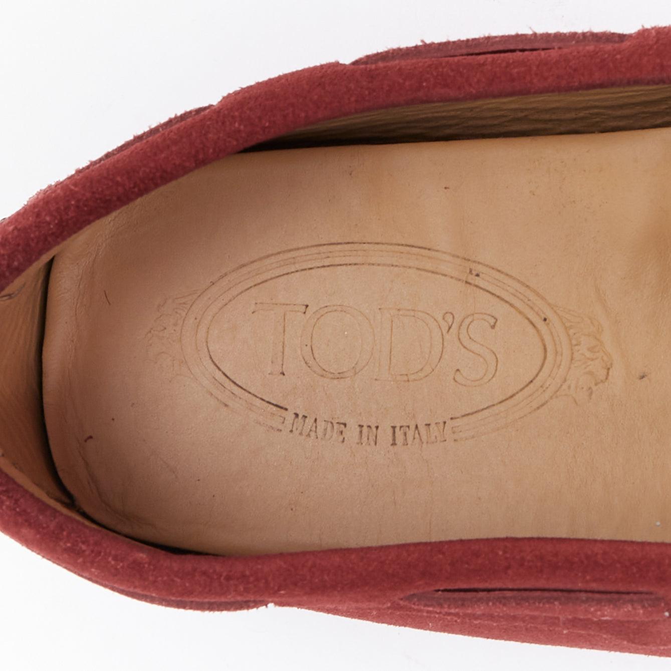 TOD'S Gommino red suede leather dot sole driving loafers UK7 EU41 For Sale 4