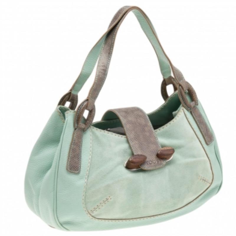 Tod's Hobo aus grünem/grauem Wildleder und Eidechse im Angebot 3
