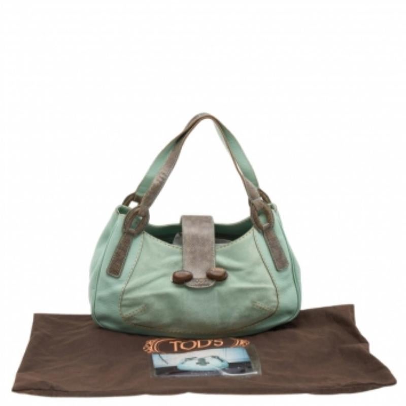Tod's Hobo aus grünem/grauem Wildleder und Eidechse im Angebot 4