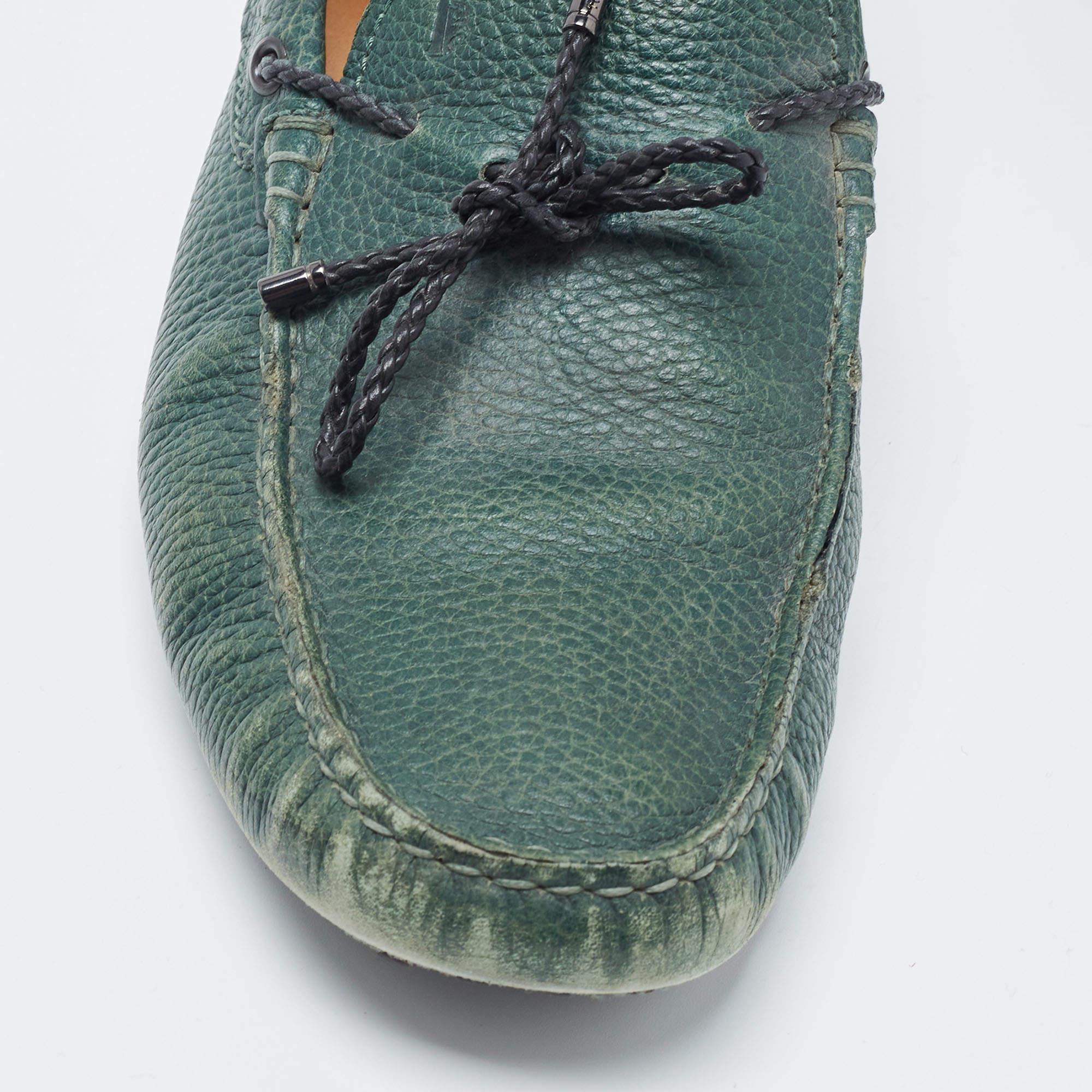 Tod's Green Leather Bow Loafers Size 42.5 For Sale 2