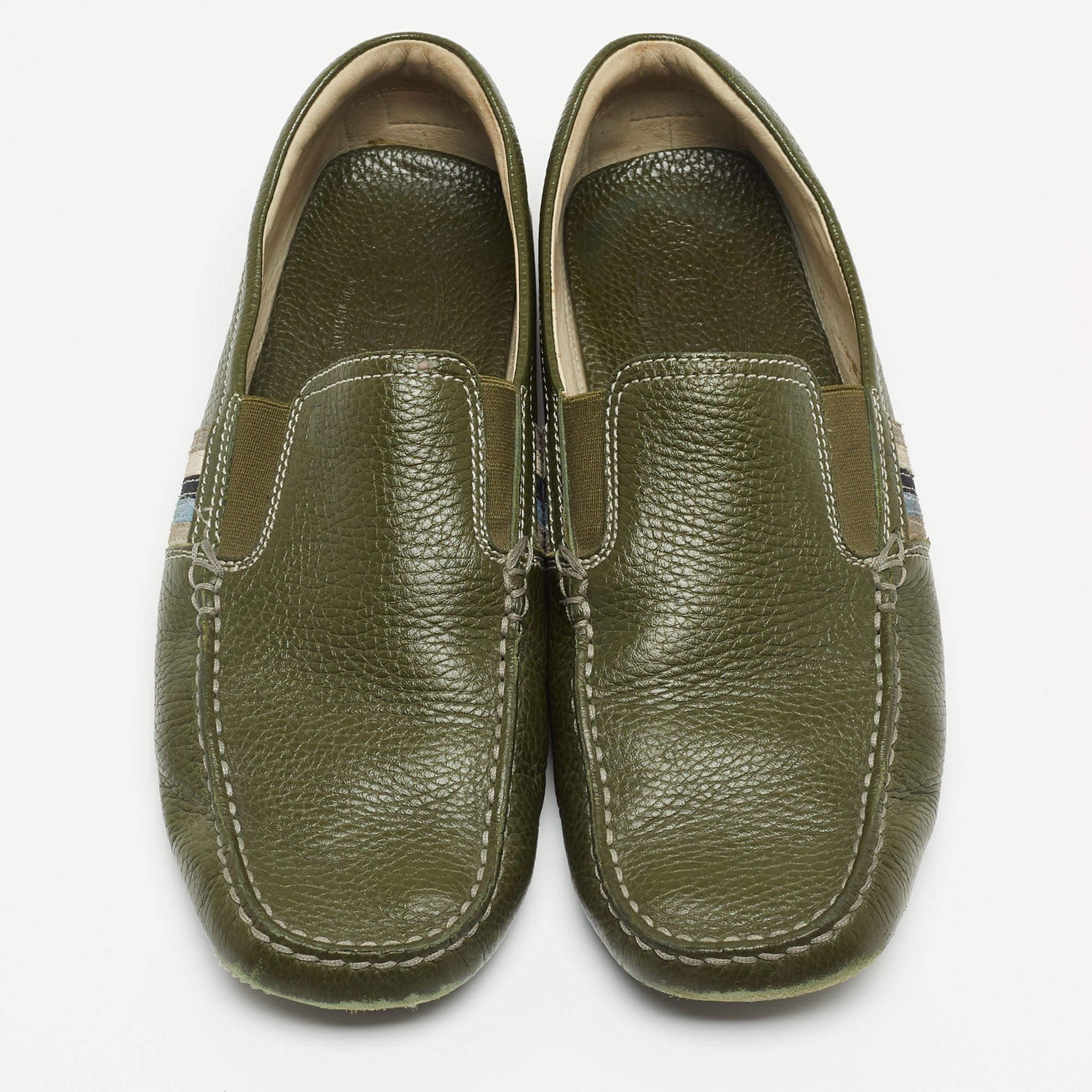 Black Tod's Green Leather Slip On Loafers Size 43 For Sale